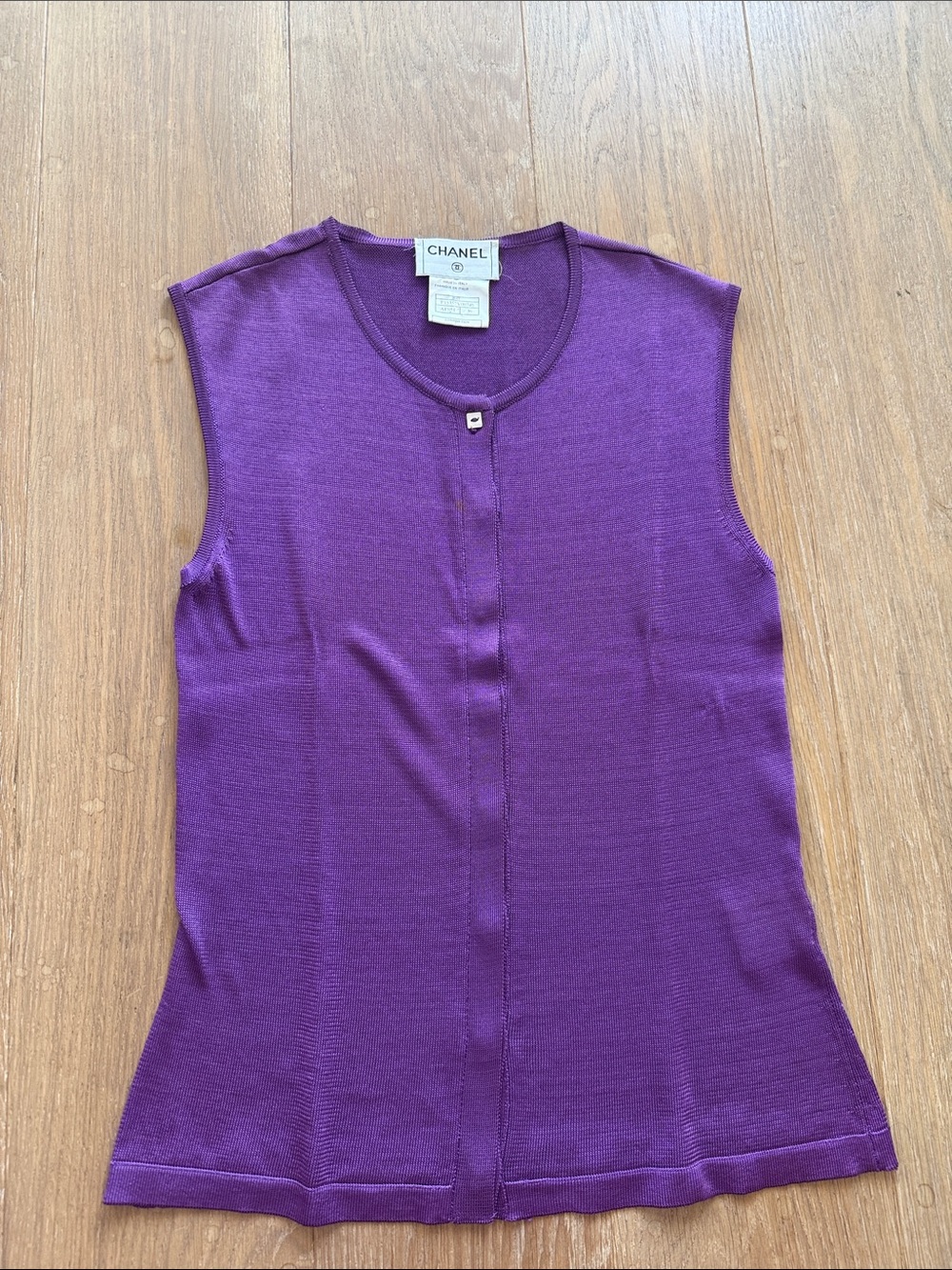 Authentic CHANEL purple sleeveless dress tank buttons size 36